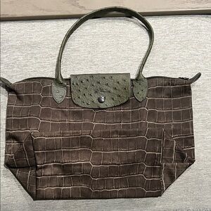Longchamp Brown Crocodile-Patterned Tote